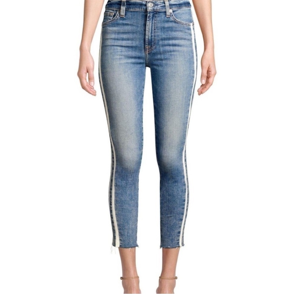 7 for All Mankind - The Ankle Skinny in Light Wash with White Side Stripes